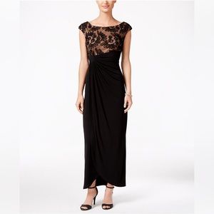 Connected Apparel Black Soutache Faux Wrap Formal  Dress Size 10